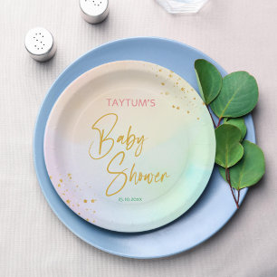 Assiettes En Carton Pastel arc-en-ciel ombre baby shower imprimé