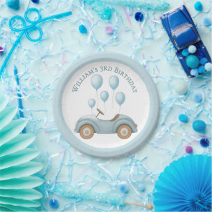 Assiettes En Carton Pastel Blue Car & Balloons Boys Anniversaire -