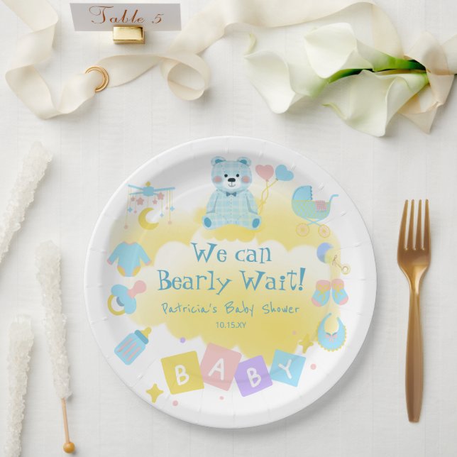 Assiettes En Carton Pastel Blue Nous Pouvons Attendre De Beau Baby sho (Mariage)