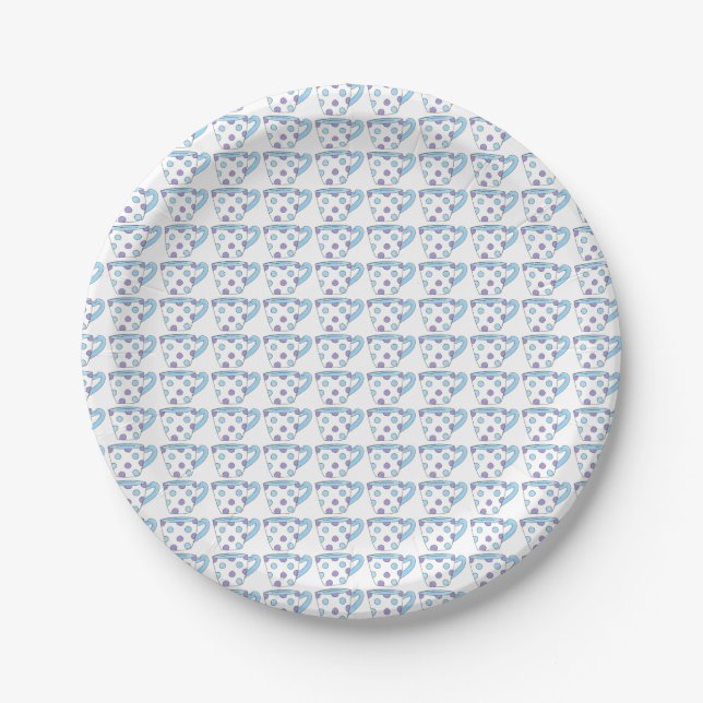 Assiettes En Carton Pastel Blue Purple Polka Dot Tea Party (Devant)