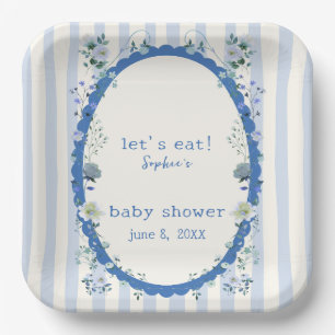 Assiettes En Carton Pastel Blue Stripes Jardin Baby shower Floral
