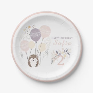 Assiettes En Carton Pastel Boho Hedgehog et Balloons Anniversaire