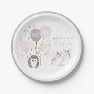 Assiettes En Carton Pastel Boho Hedgehog et Balloons Anniversaire