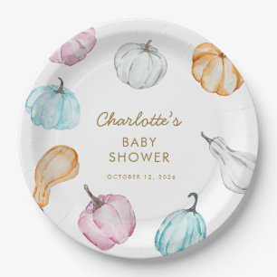 Assiettes En Carton Pastel Citrouille Genre Neutre Baby shower Automne