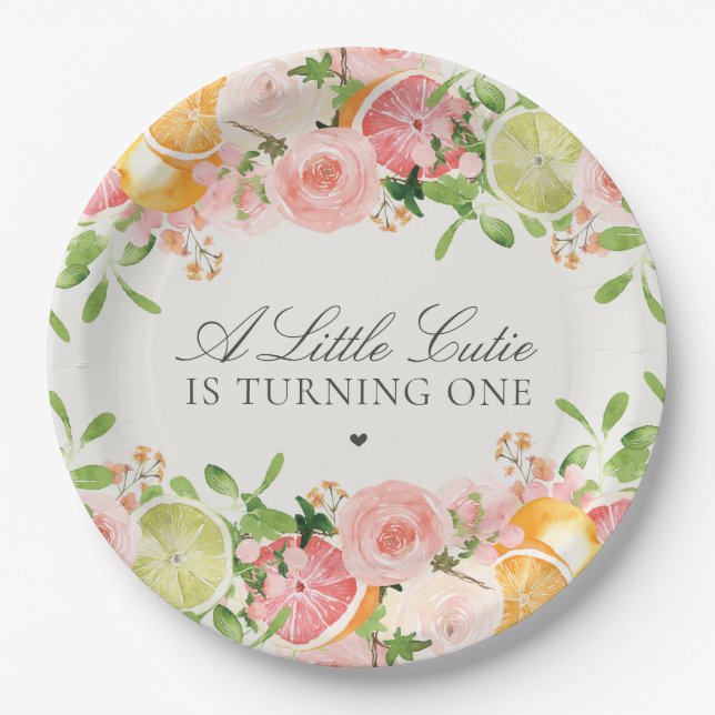 Assiettes En Carton Pastel Citrus Floral Little Cutie Baby shower (Devant)