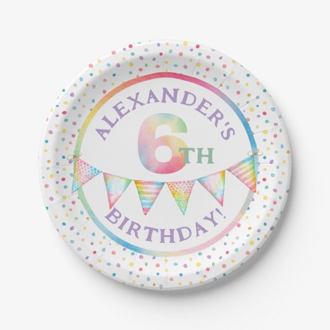 Assiettes En Carton Pastel Confetti 6e Plaques de fête d'anniversaire (Devant)