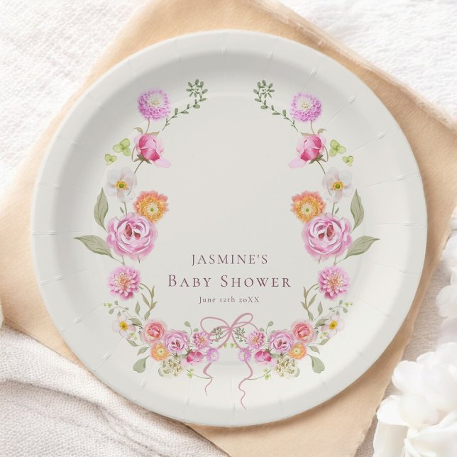 Assiettes En Carton pastel coquette Floral Wreath Baby Shower  (Créateur téléchargé)