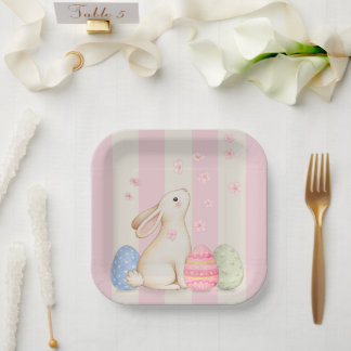 Assiettes En Carton Pastel Easter Bunnies, Egg, and Chiks Paper Plates