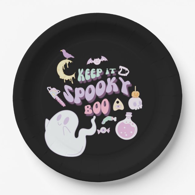 Assiettes En Carton Pastel Éffrayant Ghost & Gang Black Halloween (Devant)