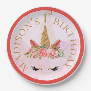 Assiettes En Carton Pastel Floral Unicorne fête d'anniversaire