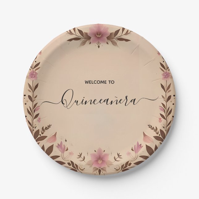 Assiettes En Carton Pastel Font Dusty Glam Rose Gold Quinceanera (Devant)