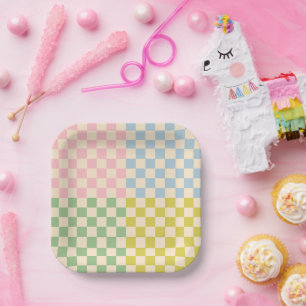 Assiettes En Carton Pastel Four Check À damiers Motif