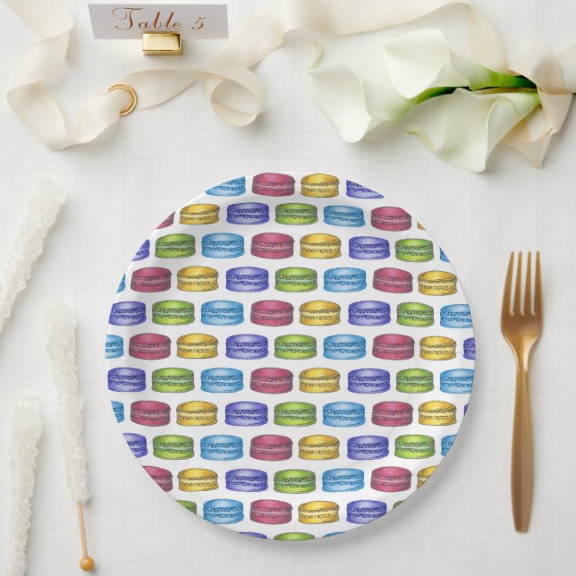 Assiettes En Carton Pastel French Macaron Fête des mariées de pâtisser (Mariage)