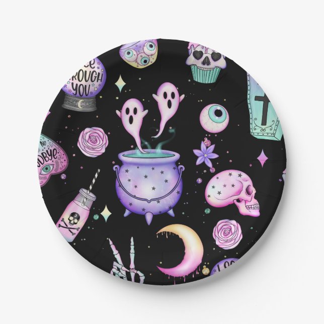 Assiettes En Carton pastel goth motif foncé (Devant)