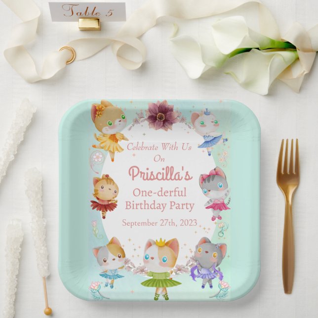Assiettes En Carton Pastel Green All Ballerina Chat Anniversaire de en (Mariage)