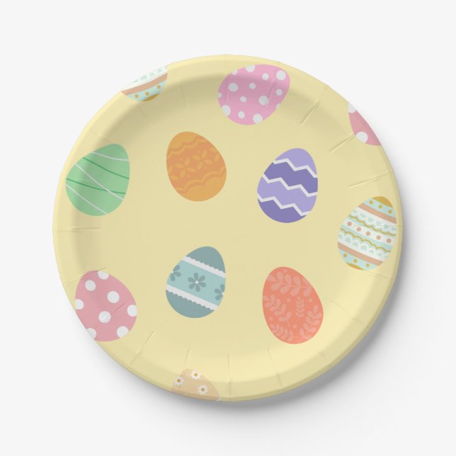 Assiettes En Carton Pastel Jaune de Pâques délice avec oeufs de Pâques (Devant)