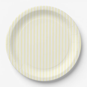 Assiettes En Carton Pastel Lemon Yellow Stripes blanches Pale Yellow