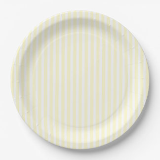 Assiettes En Carton Pastel Lemon Yellow Stripes blanches Pale Yellow