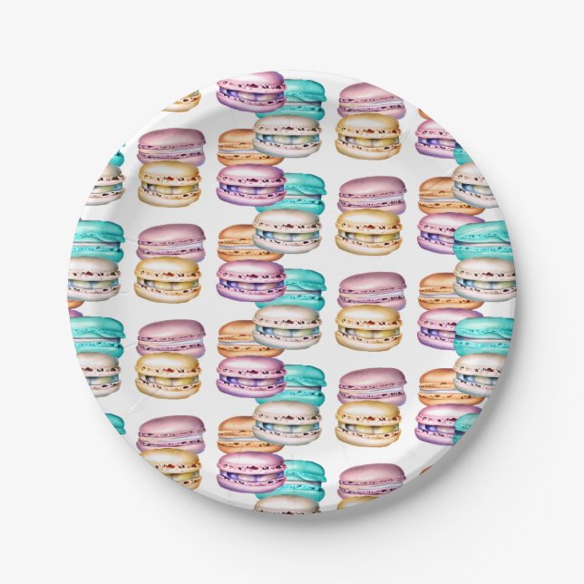 Assiettes En Carton Pastel Macaron Cookie Thème Anniversaire (Devant)