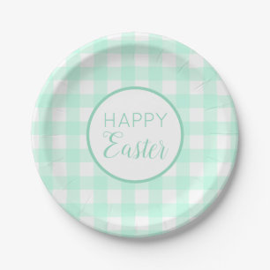 Assiettes En Carton Pastel Mint Green Happy Pâques Plaid Motif