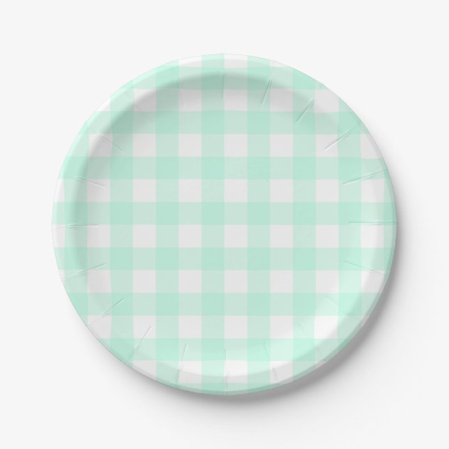 Assiettes En Carton Pastel Mint Green Pâques Plaid Motif (Devant)