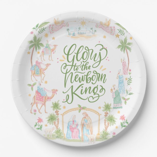 Assiettes En Carton Pastel Nativity | Glory to the Newborn King (Devant)
