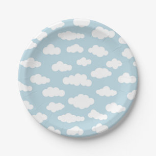 Assiettes En Carton Pastel Nuages Bébé Esthétique Bleu Et Blanc