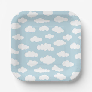 Assiettes En Carton Pastel Nuages Bébé Esthétique Bleu Et Blanc