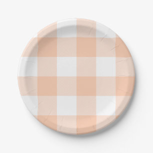 Assiettes En Carton Pastel Peach En vichy Plaid Motif