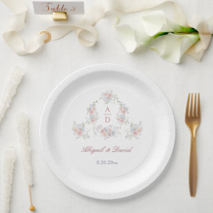 Assiettes En Carton Pastel Peonies Cadre Mariage Monogrammes