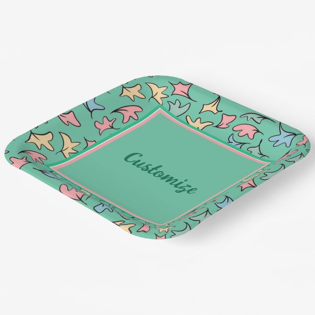 Assiettes En Carton Pastel personnalisé Feuilles vert (Angulaire)