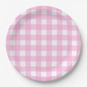 Assiettes En Carton Pastel Pink En vichy Motif