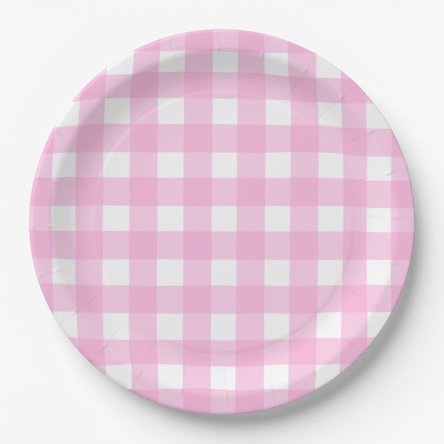 Assiettes En Carton Pastel Pink En vichy Motif (Devant)
