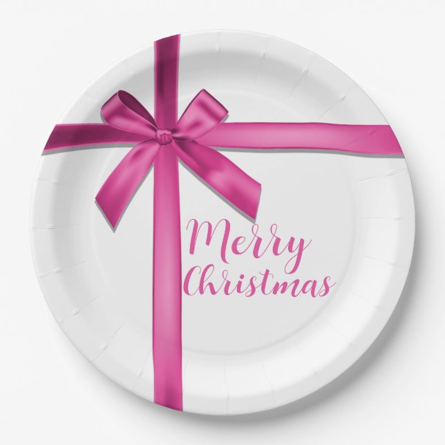 Assiettes En Carton Pastel Pink Satin Ribbon Bow fête d'anniversaire (Devant)