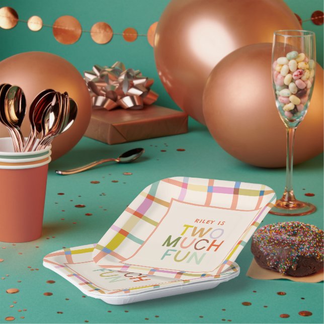 Assiettes En Carton Pastel Plaid "Two Many Fun" 2e anniversaire person (Multi)