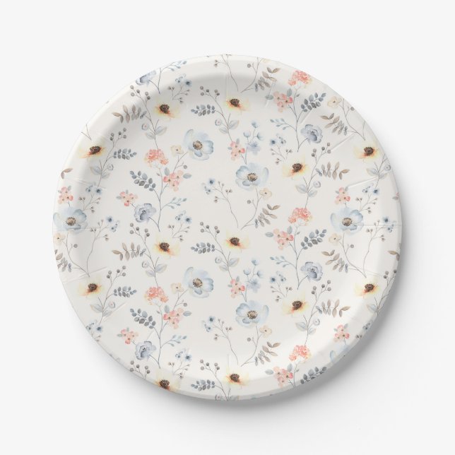 Assiettes En Carton Pastel Poppy Floral Garden Motif (Devant)