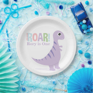 Assiettes En Carton Pastel Purple Baby Dinosaures Roar Anniversaire