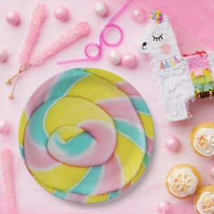 Assiettes En Carton Pastel Rainbow Spiral Candy Photo