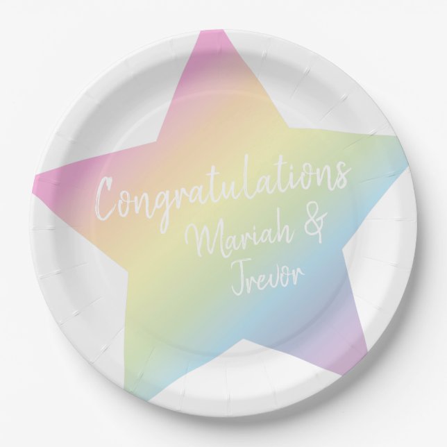 Assiettes En Carton Pastel Rainbow Star Baby shower (Devant)