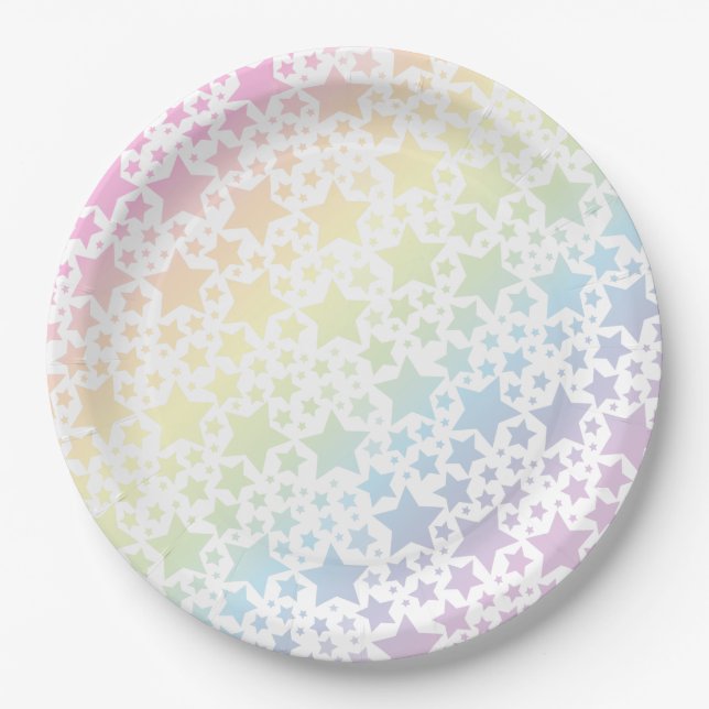 Assiettes En Carton Pastel Rainbow Stars Baby shower Simple Moderne (Devant)