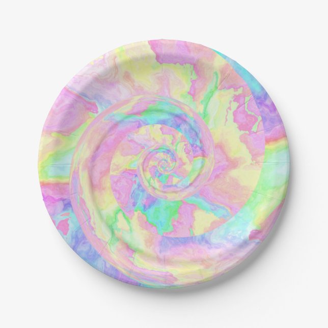 Assiettes En Carton Pastel Rainbow Tie Dye Girls Anniversaire (Devant)