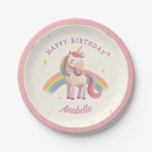 Assiettes En Carton Pastel Rainbow Unicorn fête d'anniversaire