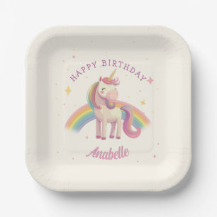 Assiettes En Carton Pastel Rainbow Unicorn fête d'anniversaire