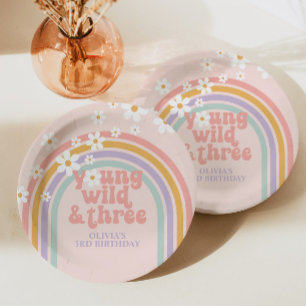 Assiettes En Carton Pastel rainbow young Wild trois 3e anniversaire