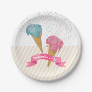 Assiettes En Carton Pastel Retro Aquarelle Crème glacée et arrosages