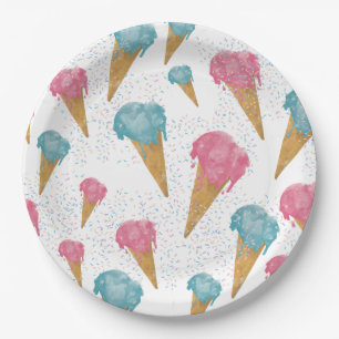Assiettes En Carton Pastel Retro Aquarelle Crème glacée et arrosages