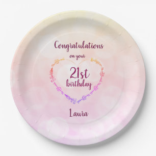 Assiettes En Carton Pastel rose 21e anniversaire