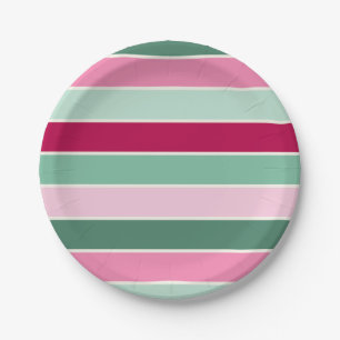 Assiettes En Carton Pastel rose et vert rayures
