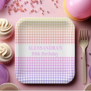 Assiettes En Carton Pastel rose jaune Gradient En vichy Anniversaire