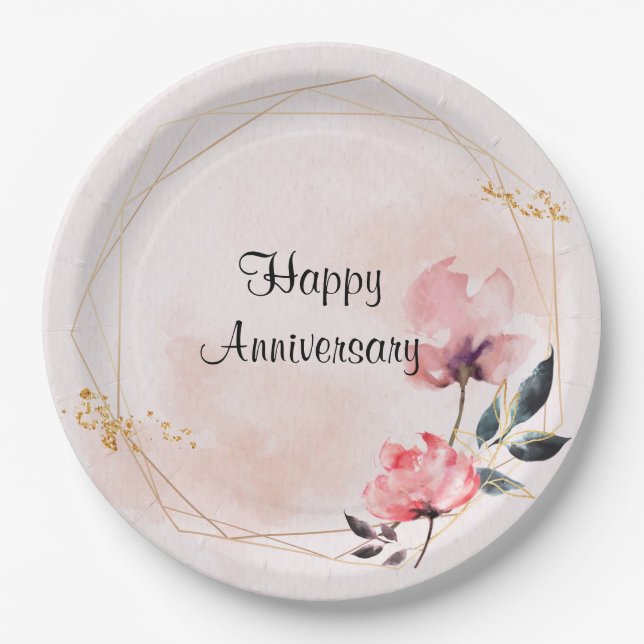 Assiettes En Carton Pastel Rose, joyeux anniversaire (Devant)
